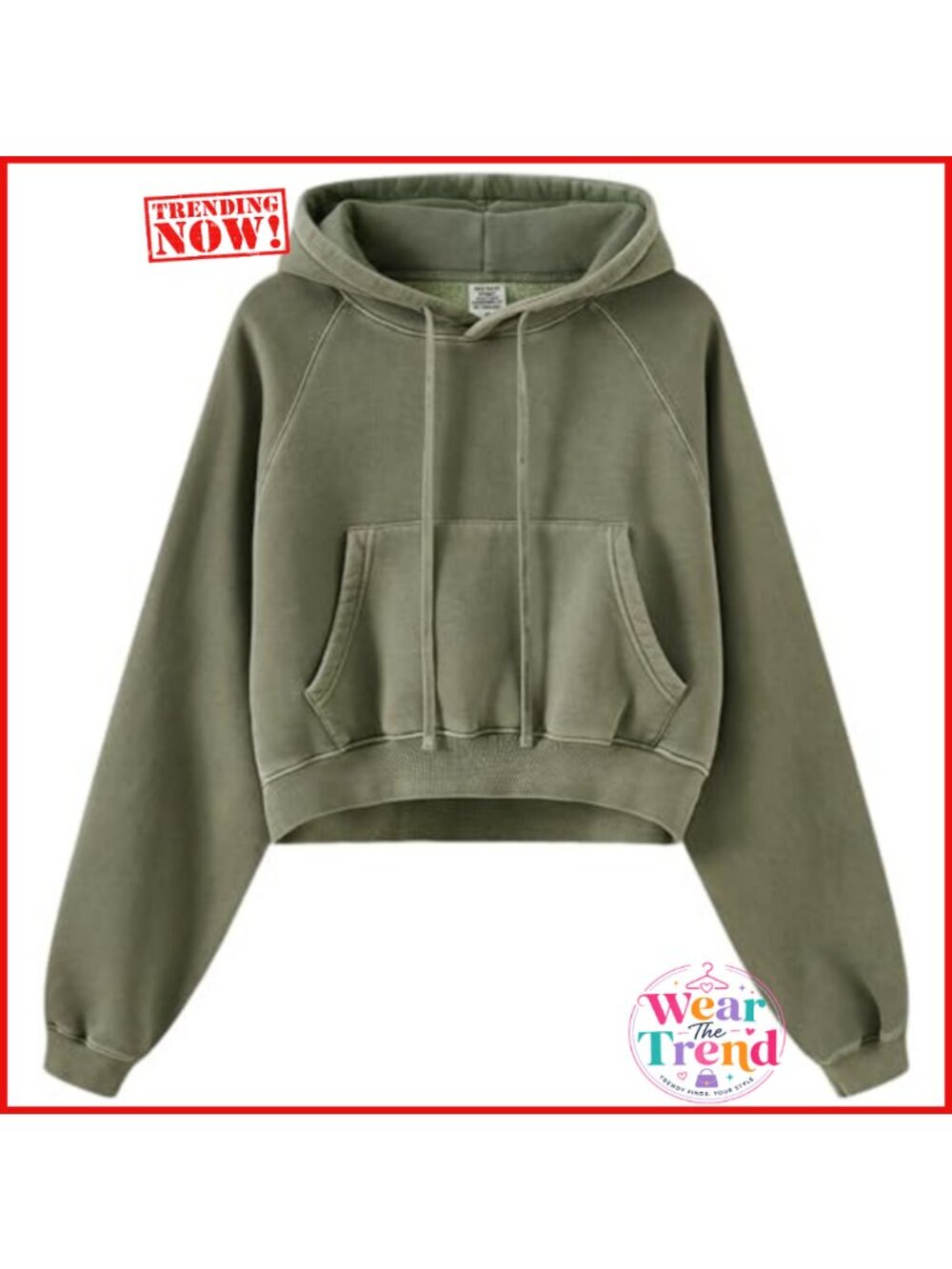 Cropped Hoodie Fleece Lined Acid Wash Pullover Sweatshirt Kangaroo Pocket